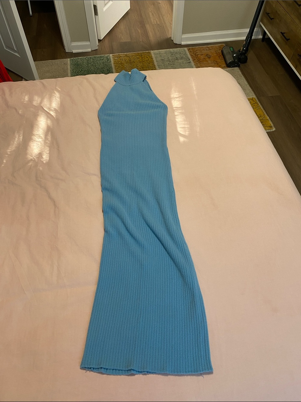 Zara: Light Blue Ribbed Halter Maxi Dress Size XS